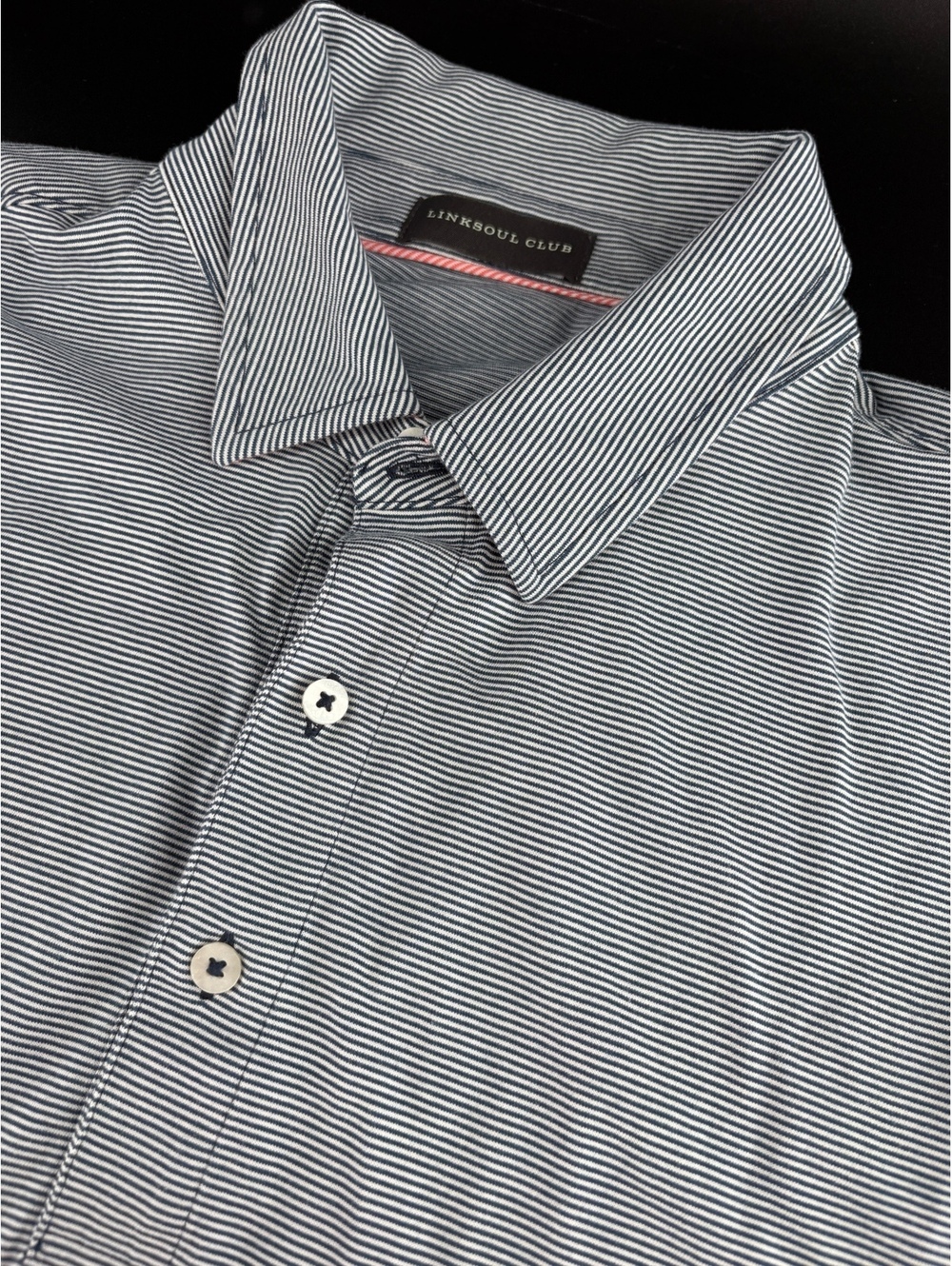 LinkSoul Club Golf Polo Men's XL Navy White Stripe Colonial Country Club Logo